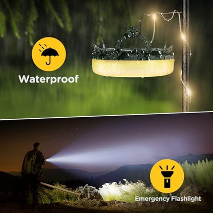 OGERY Camping String Lights, 4 in 1 Quick Storage 32.8FT Rechargeable Tent Lights String with 8 Lighting Modes, Hanging Waterproof Portable LED Lamp for Outdoor Patio Awning Garden Party Essentials