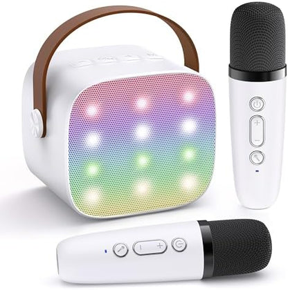 YLL Mini Karaoke Machine for Kids Adults, Portable Bluetooth Speaker with 2 Wireless Microphones,Toys Birthday Gifts for Girls 3, 4, 5, 6, 7, 8, 9, 10, 11, 12+ Years Old Toddler Teens(White)