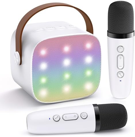 YLL Mini Karaoke Machine for Kids Adults, Portable Bluetooth Speaker with 2 Wireless Microphones,Toys Birthday Gifts for Girls 3, 4, 5, 6, 7, 8, 9, 10, 11, 12+ Years Old Toddler Teens(White)