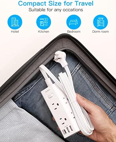 One Beat 10Ft Extension Cord with Multiple Outlets,Flat Plug Power Strip Surge Protector with 10 Ft Long Cord,6 Outlet 3 USB Ports (1USB C),Multi Outlet Wall Plug for Travel,College,Dorm Essentials