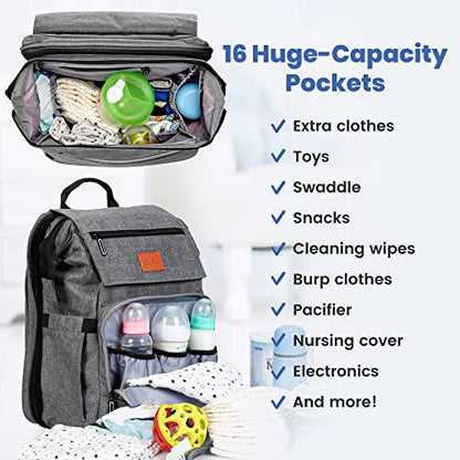 PILLANI Baby Diaper Bag Backpack - Large Bag for Boys & Girls, Waterproof Diaper Backpack - Travel Diaper Bags w/Changing Pad, Baby Registry Search & Shower Gifts - Essentials Must Haves Newborn Stuff