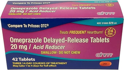 Ohm Omeprazole Delayed-Release Tablets, 20mg Acid Reducer, Treats Frequent Heartburn (12 Weeks of Supply, 84, Count)