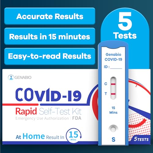 Genabio COVID Home Test (1 Pack - 5 Tests) – FDA EUA Authorized, 15-Minute at-Home Results, OTC at Home Covid Test Kit, Nasal Swab, Easy to Use & No Discomfort, Ages 2+