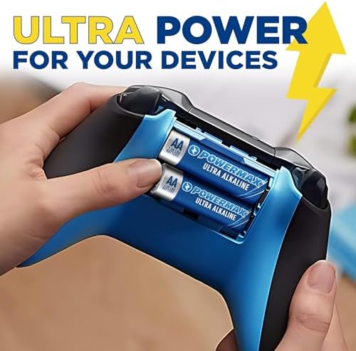 Powermax 60-Count Double AA Batteries, Ultra Long Lasting Alkaline Battery for Home and Office, 10-Year Shelf Life, Reclosable Packaging