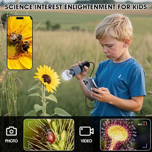 1080P USB Microscope with Metal Stand, 50X-1000X Handheld Digital Microscope Camera Compatible with iPhone/Android/Windows/Mac
