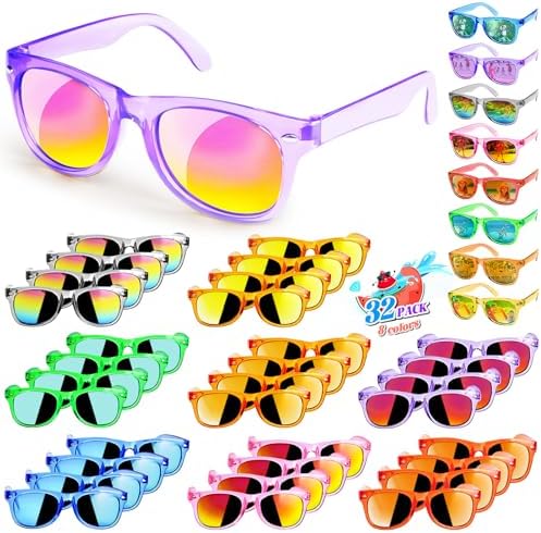 Kids Sunglasses Party Favors - Boys Girls Valentines Day Gifts, Neon Sunglasses with UV 400 Protection for Kids Classroom Favors Birthday Goodie Bags Stuffers - 32 Packs