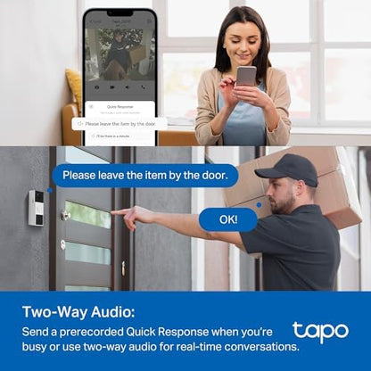 Tapo by TP-Link Smart Video Doorbell Camera Wireless with Chime, 2K with Full Color Night Vision & Spotlights, No Monthly Fee, Ring Call, 160° Ultra-Wide View, Free AI Detection, Local Storage,D210