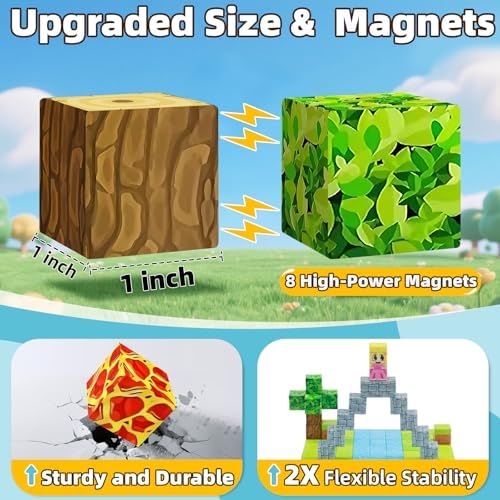 EchoPlan 150PCS Magnetic Blocks, Magnetic Building Blocks, STEM Constructions Magnet Blocks for Boys Girls Age 3 4 5 6 7 8 9 10, Sensory Stacking Toy Christmas Birthday Gifts for Kids, 1" Large Size