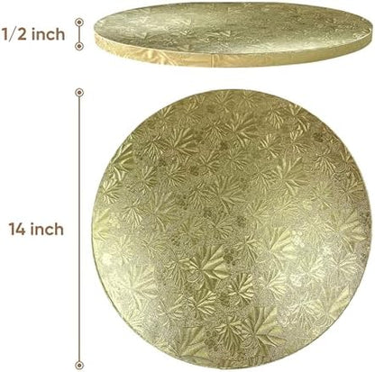 Cakebon Cake Boards - Sturdy 1/2 Inch Thick Drums - 14 Inch Professional Smooth Straight Edges Gold 3-Pack