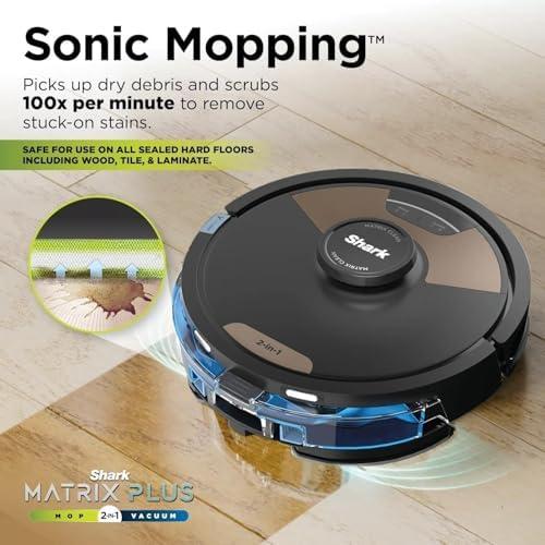 Shark Matrix Plus 2-in-1 Robot Vacuum & Sonic Mop, Home Mapping, HEPA Bagless Self Empty Base with 30-Day Capacity, CleanEdge, for Pet Hair, WiFi, UR2650WS (Renewed)