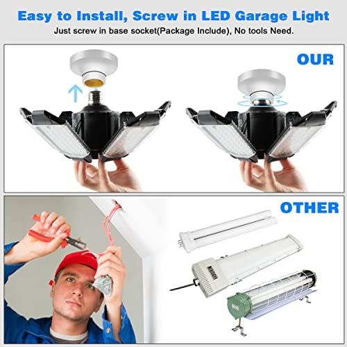 Garage Lights - 2Pack Super Bright 32000LM LED Garage Ceiling Light 6500K LED Shop Light w/ 6 Deformable Panels Screw in E26/E27 Socket Light Bulbs for Workshop Storage Warehouse Attic