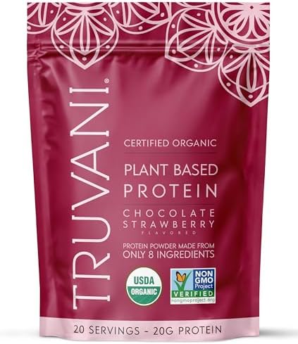 Truvani Vegan Pea Protein Powder | Chocolate Strawberry | 20g Organic Plant Based Protein | 20 Servings | Keto | Gluten & Dairy Free | Low Carb | No Added Sugar