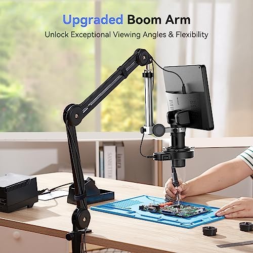 TOMLOV DM602 Flex Digital Soldering Microscope 2000x, Flexible Arm, 10.1" HDMI Microscope with 3 Lens, Coin Magnifier with Ring Light, Adults LCD Video Magnifying Glass, Electronic Repair Mat,64GB