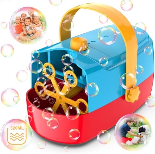 Bubble Machine Durable Automatic Bubble Blower, 18000+ Big Bubbles Per Minute Bubbles for Kids Toddlers Bubble Maker Operated by Plugin or Batteries Bubble Toys for Indoor Outdoor Birthday Party