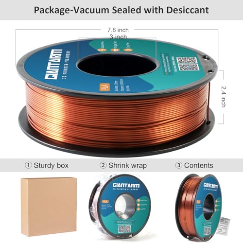 GIANTARM 3D Printer Filament, Silk Copper Pla Filament, 1Kg(2.2lbs) Spool, 1.75mm Dimension Accuracy +/- 0.03mm, 3D Printing Filament
