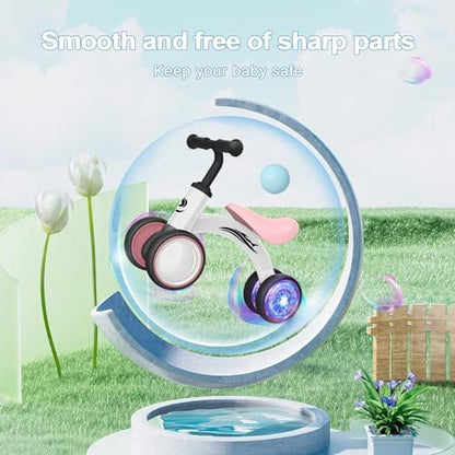 Colorful Lighting Baby Balance Bike Toys for 1 Year Old Girl Gifts, 10-36 Month Toddler Balance Bike, No Pedal 4 Silence Wheels & Soft Seat Pre-School First Riding on Toys, 1st Birthday Gifts.