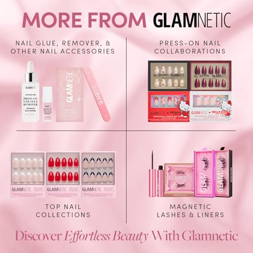 Glamnetic Press On Nails - Goal Digger | Glossy, Semi-Transparent, Short Round Nails, Reusable | 12 Sizes - 30 Nail Kit with Glue