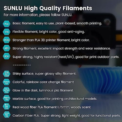 SUNLU 5KG Large Spool PLA Filament, PLA 3D Printer Filament 1.75mm, Big Roll PLA Filament, 5KG Spool (11lbs), PLA White