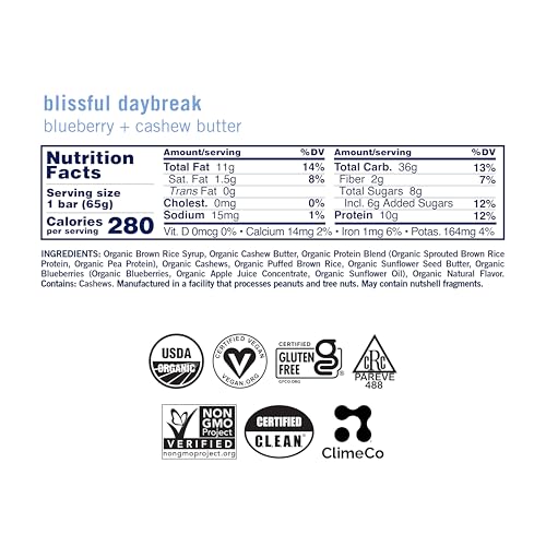 GoMacro Macrobar Organic Vegan Protein Bars - Blueberry + Cashew Butter (2.3 Ounce Bars (Pack of 12)