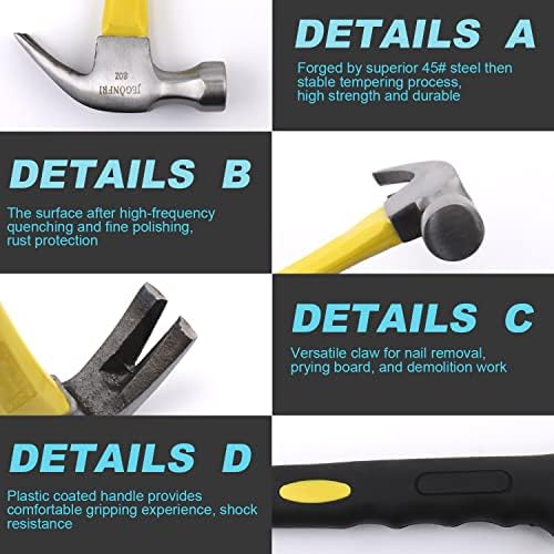 376pcs Hardware Assortment Kit With 2" Nails & 8oz Claw Hammer for Hanging Pictures, Finishing, Wall, Small, Wood Nails and Hammer