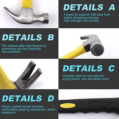 376pcs Hardware Assortment Kit With 2" Nails & 8oz Claw Hammer for Hanging Pictures, Finishing, Wall, Small, Wood Nails and Hammer