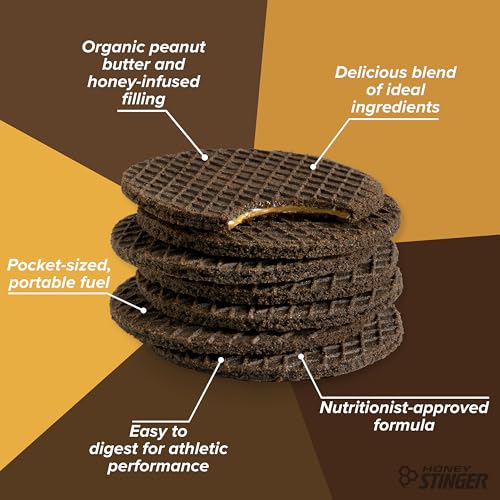Honey Stinger Organic Peanut Butter Chocolate Waffle, Energy Stroopwafel for Exercise, Endurance and Performance, Sports Nutrition for Home & Gym, Pre & During Workout, 16.96 Ounces (Pack of 16)