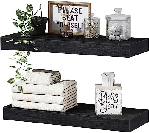 QEEIG Black Bathroom Floating Shelves for Wall Shelf Over Toilet Wall Mounted Farmhouse Small 16 inch Set of 2 (008-40B)
