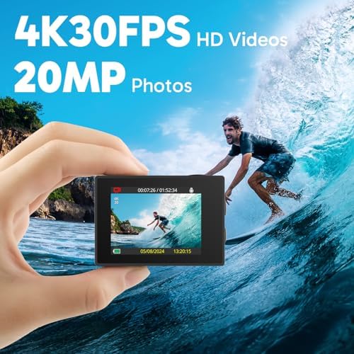 AKASO EK7000 4K30FPS 20MP WiFi Action Camera with EIS Ultra HD 131FT Waterproof Underwater Camera Remote Control 4X Zoom Support External Microphone Black