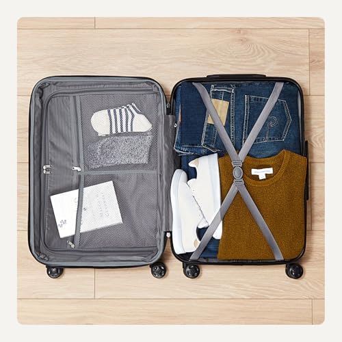 Amazon Basics 21" Hardside Carry-On Luggage, Hardshell Suitcase With Wheels, Expandable For Up to 25% More Space, With Scratch-Resistant Surface, Four Multi-directional Wheels, Black