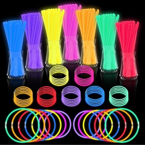 Glow Sticks Bulk Party Pack- Ultra Bright 800pk Glow in the Dark Party Favors, Glow Decorations, 8 in Neon Party Glow Necklaces and Glow Bracelets with Connectors