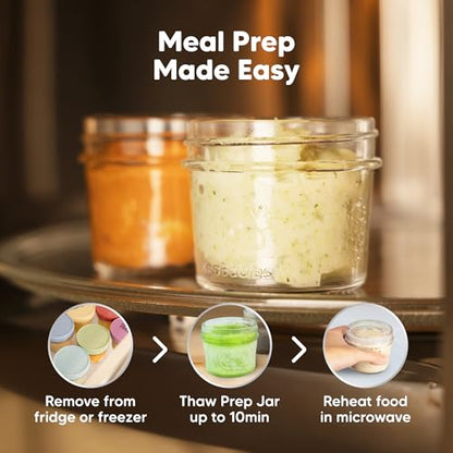KeaBabies 12pk 4oz Glass Baby Food Containers with Lids - Leak-Proof, Microwavable Small Glass Jars, Baby Purees & Toddler Snack Storage Containers, BPA-Free, Dishwasher & Freezer Safe (Nord)