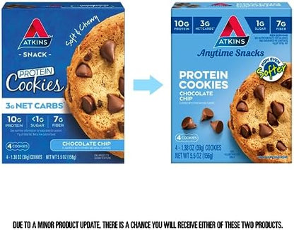 Atkins Chai Tea Latte Protein Shake with 15g Protein, 3g Net Carbs, 1g Sugar and Atkins Chocolate Chip Protein Cookie with 10g Protein, 3g Net Carbs, 1g Sugar, Keto Friendly, 4 Count