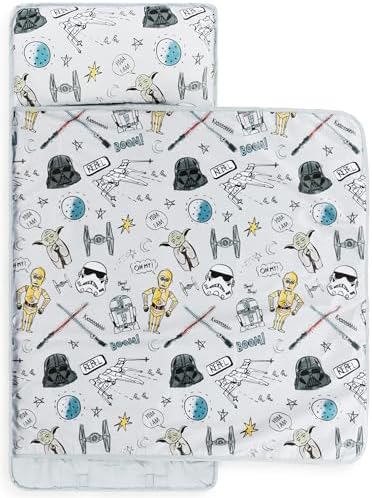 Jay Franco Toddler Nap Mat with Built-in Pillow and Blanket - Soft 46 x 20-inch Microfiber Kids Sleeping Bag for School or Sleepover, Grey - Star Wars
