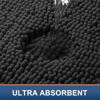 Smiry Luxury Chenille Bathroom Rugs 36x24, Extra Soft and Absorbent Shaggy Bath Mat, Machine Washable, Non-Slip Plush Carpet Runner for Tub, Shower, and Floor, Home Decor Accessories, Black