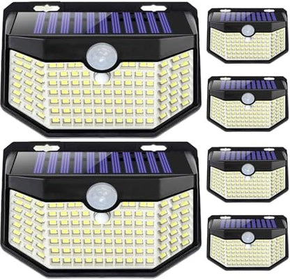 HMCITY 120 LED Outdoor Solar Lights with Motion Sensor and 3 Lighting Modes, IP65 Waterproof Wide Solar Wall Lights Ideal for Garden Patio Yard (6 Packs)