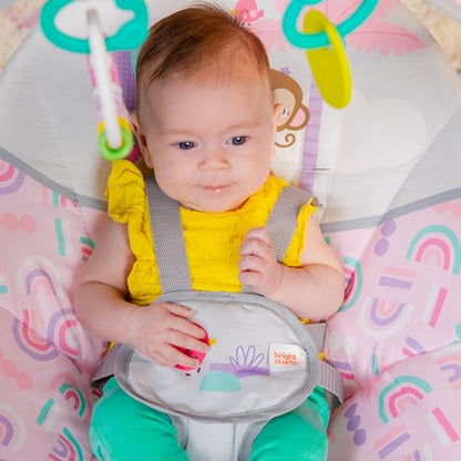Bright Starts Pink Paradise Portable Compact Automatic Baby Swing with Music, Unisex, Newborn +