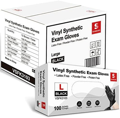 Schneider Vinyl Synthetic Exam Gloves, 4 Mil, Latex Free Disposable Gloves for Medical, Cooking, Cleaning, and Food Prep