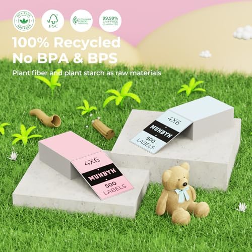 MUNBYN 4"x6" Pink Direct Thermal Shipping Labels, Commercial Grade Permanent Adhesive Fanfold Mailing Postage Label Paper for Thermal Printers and Packages, 500 Sheets per Stack