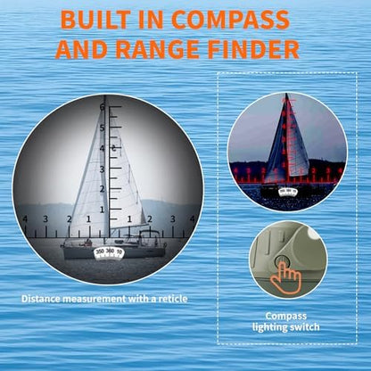 10X50 Marine Binoculars with Rangefinder Compass,Phone Adapter,Strap,BAK4 Lens,Shockproof Military Tacticle IPX7 Floating Waterproof Binocular for Adults Sailing Boating Hunting Birdwatching