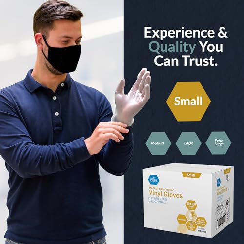 MED PRIDE Medpride Medical Vinyl Examination Gloves | Latex and Powder Free | Disposable, Ultra-Strong, Clear (1000, Medium (Pack of 1000))