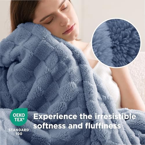 Bedsure Ashley Blue Fleece Blanket for Couch - Super Soft Cozy Blankets for Women, Cute Small Throws for Girls, 50x60 Inches