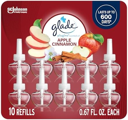 Glade PlugIns Refills Air Freshener, Scented and Essential Oils for Home and Bathroom, Apple Cinnamon, 6.7 Fl Oz, 10 Count (Packaging May Vary)