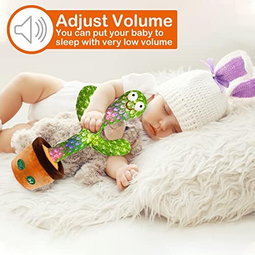 Pbooo [Update Volume Adjustable Dancing Cactus Mimicking Toy, Talking Repeat Singing Cactus Toy 120 Pcs Songs for Baby 16s Record Your Sound with Led Light