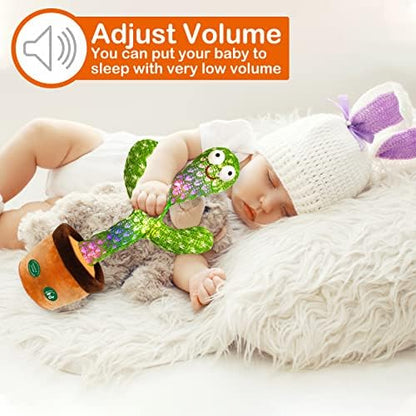 Pbooo [Update Volume Adjustable Dancing Cactus Mimicking Toy, Talking Repeat Singing Cactus Toy 120 Pcs Songs for Baby 16s Record Your Sound with Led Light