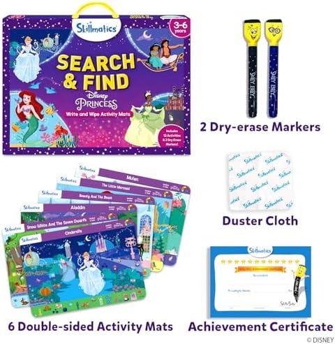 Skillmatics Search and Find Disney Princess Educational Game - Reusable Preschool Learning Activities, Perfect for Toddlers & Kids Who Love Toys, Art & Crafts, Gifts for Boys & Girls Ages 3, 4, 5, 6