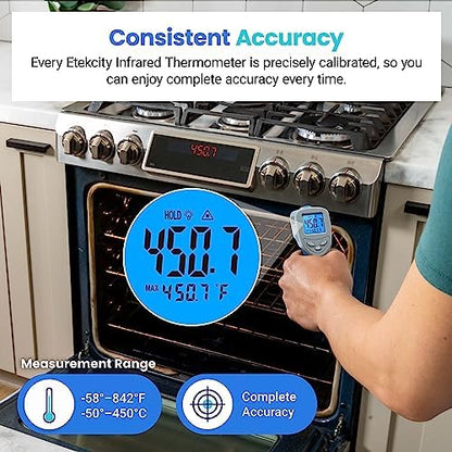 Etekcity Infrared Thermometer Upgrade 774, Heat Temperature Temp Gun for Cooking, Laser IR Surface Tool for Pizza, Griddle, Grill, HVAC, Engine, Accessories, -58°F to 842°F, Blue