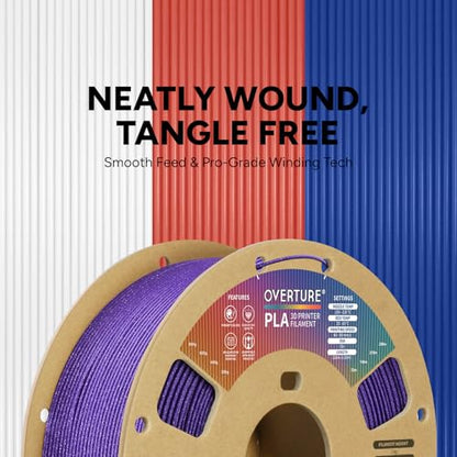 OVERTURE PLA Filament 1.75mm, Neatly Wound 3D Printer Filament 1kg Spool (2.2lbs), Dimensional Accuracy +/- 0.02 mm, Fit Most FDM 3D Printers (Sparkle Purple)