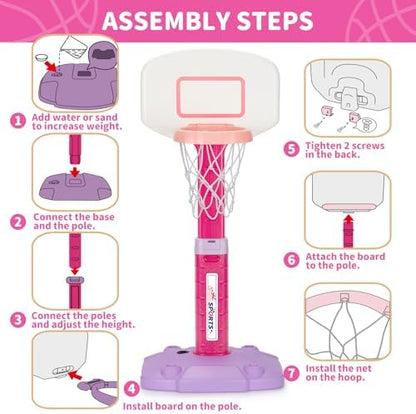 Toddler Basketball Hoop Indoor for Age 1-3, Adjustable Kids Basketball Hoop, Mini Basketball Hoops with 3 Balls for Outdoor Poolside, Birthday Christmas Sport Toys Gift for Baby Boy Girl 1 2 3 4, Pink