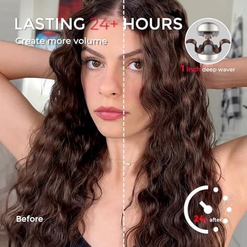 Curling Iron Hair Crimper Waver - TYMO ROVY Beach Waves Curling Wand, Ionic Deep Waver Hair Curler Tool with Ceramic 3 Barrel for Women, Dual Voltage, Anti-Scald, Easy to Use, Elegant Gold, 1 Inch