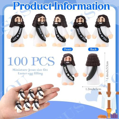 Bememo 100 Pcs Little Jesus Figures Jesus Loves You Original Design Rubber Pocket Toys Little Figures to Hide and Seek Sunday School Religious Party Share Gifts(Black)